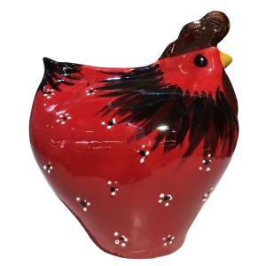 Poule céramique rouge plumes - Viens poupoule !